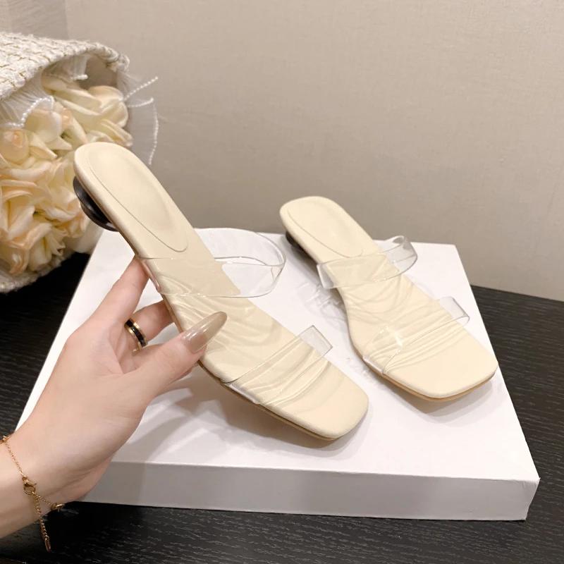 2024 Fashion Solid Color Summer Women's Shallow Mouth Jelly Slippers Open Toe High Heels Women's Slippers Transparent Sandals