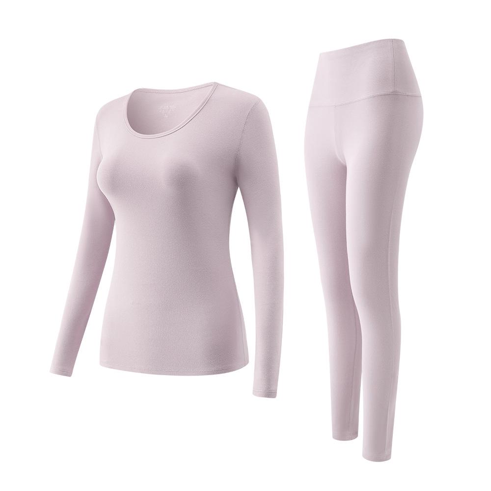 220g 95% Cotton Women's Autumn Warm Set: Antibacterial Round Neck Base Layer & Trousers.