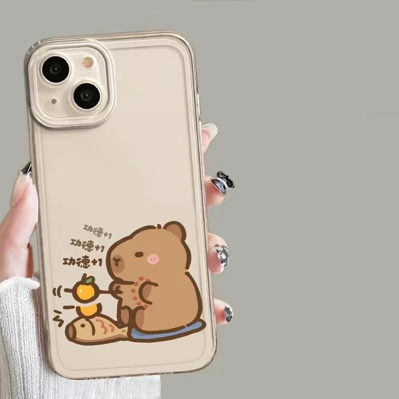 Cute Capybara Phone Case For IPhone 16 15 14 13 12 11 Pro Max X XS XR 7 8 Plus SE Fundas Funny Animals Transparent Soft Cover