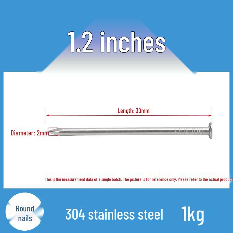 304 Stainless Steel Round Head Carpenter Nails - Available in 5/8, 1, 2, 3, 4, 5, and 6 inch sizes.