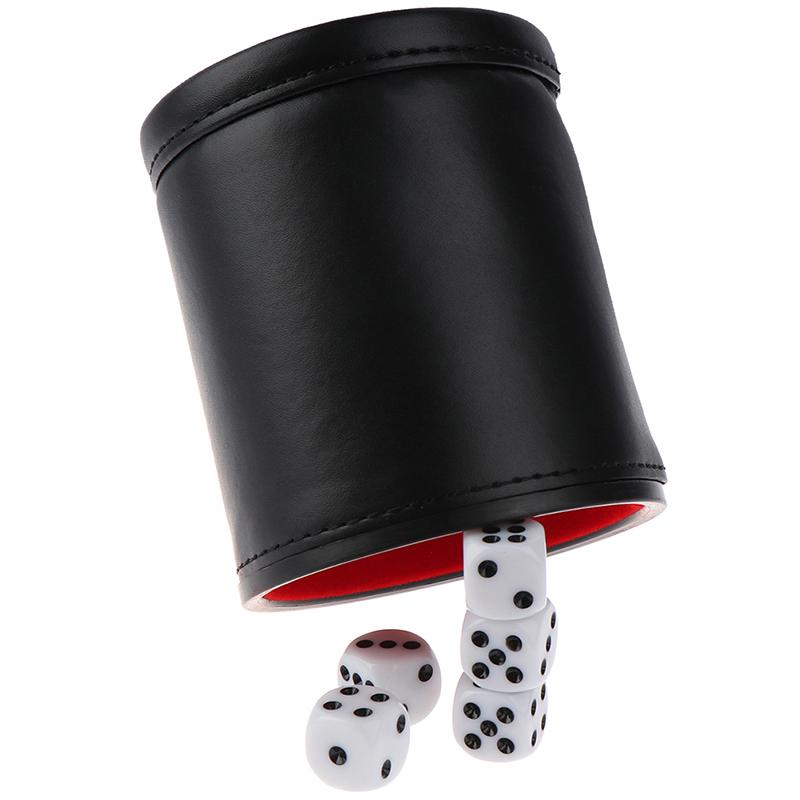 1 Stück schwarzer/roter Leder-Würfelbecher mit Filzfutter, leiser Shaker zum Spielen von Würfelspielen