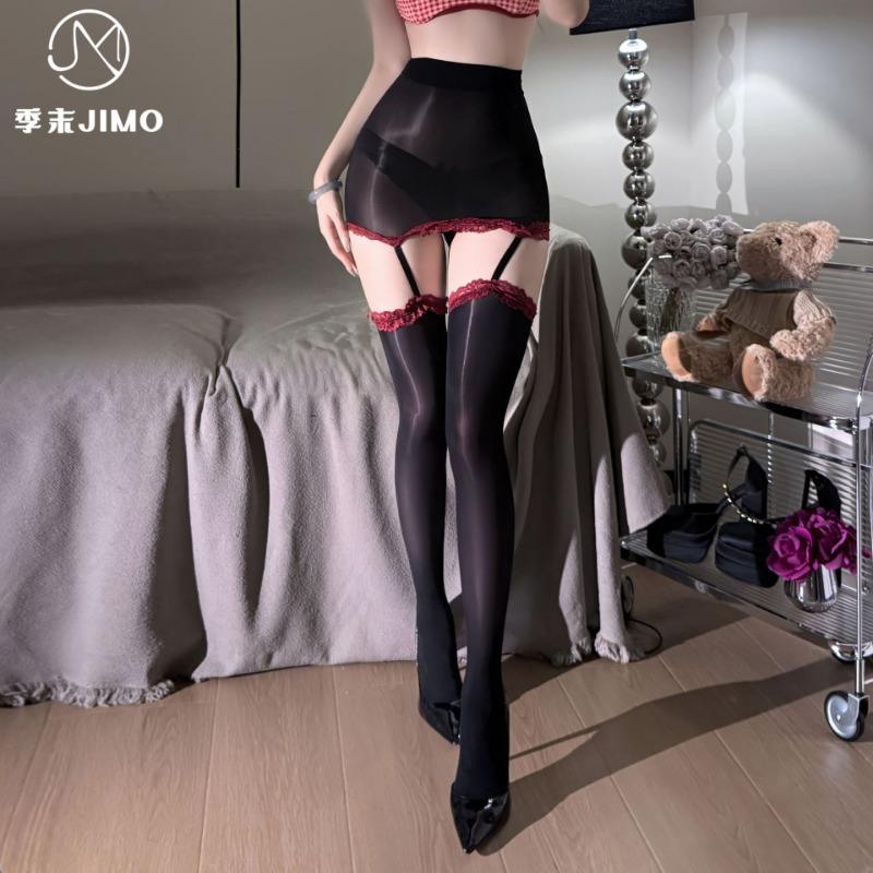 Sexy Underwear End-of-season "Neon" Aurora D Oily Contrasting Color Suspender Hip Skirt Integrated Stockings Sexy Lace Stockings