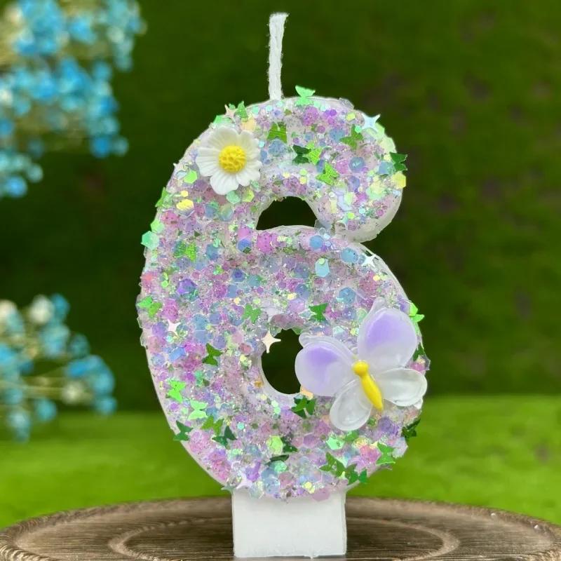 Number Cake Candle Butterflies Flowers Birthday Candle 1 2 3 4 5 6 7 8 9 3D Number Candle Cake Topper Party Cake Birthday Decor