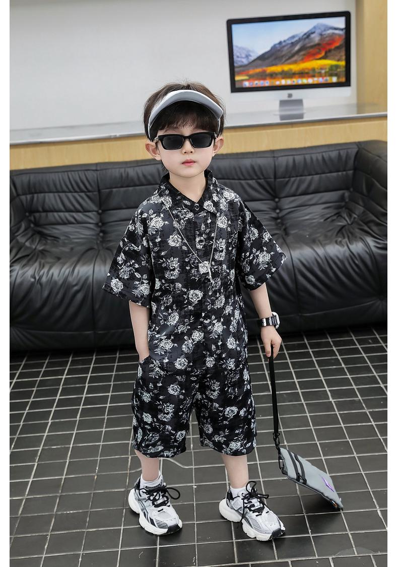 Boys Summer Retro Paisley Shirt & Breathable Shorts Set (S-M) 150cm