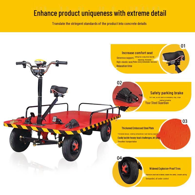 Electric Flatbed Trolley: Versatile Reverse-Drive Cargo Hauler for Warehouse, Construction, Supermarket, Home, and Agricultural Use