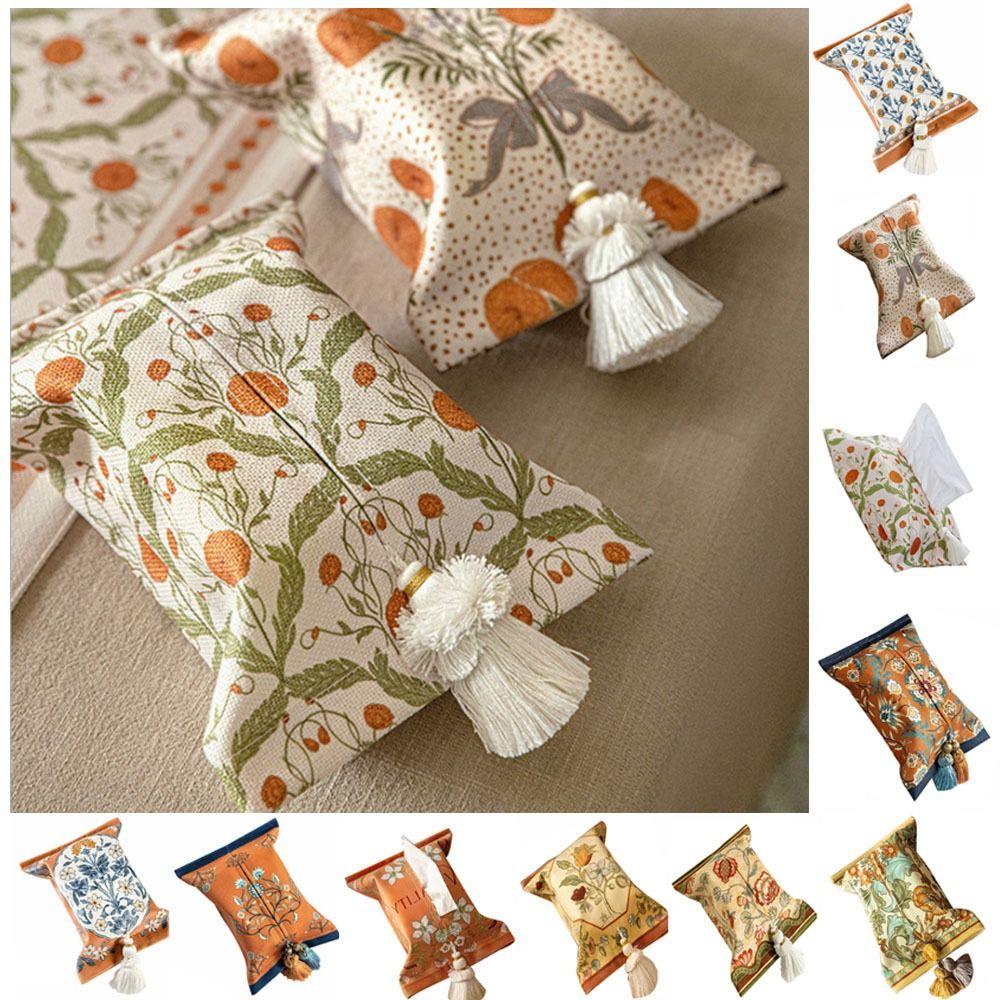 Elegant 18x24cm Short Plush Tissue Bag Rectangle Floral Tissue Box Holder American Decorative Napkin Paper Box Office