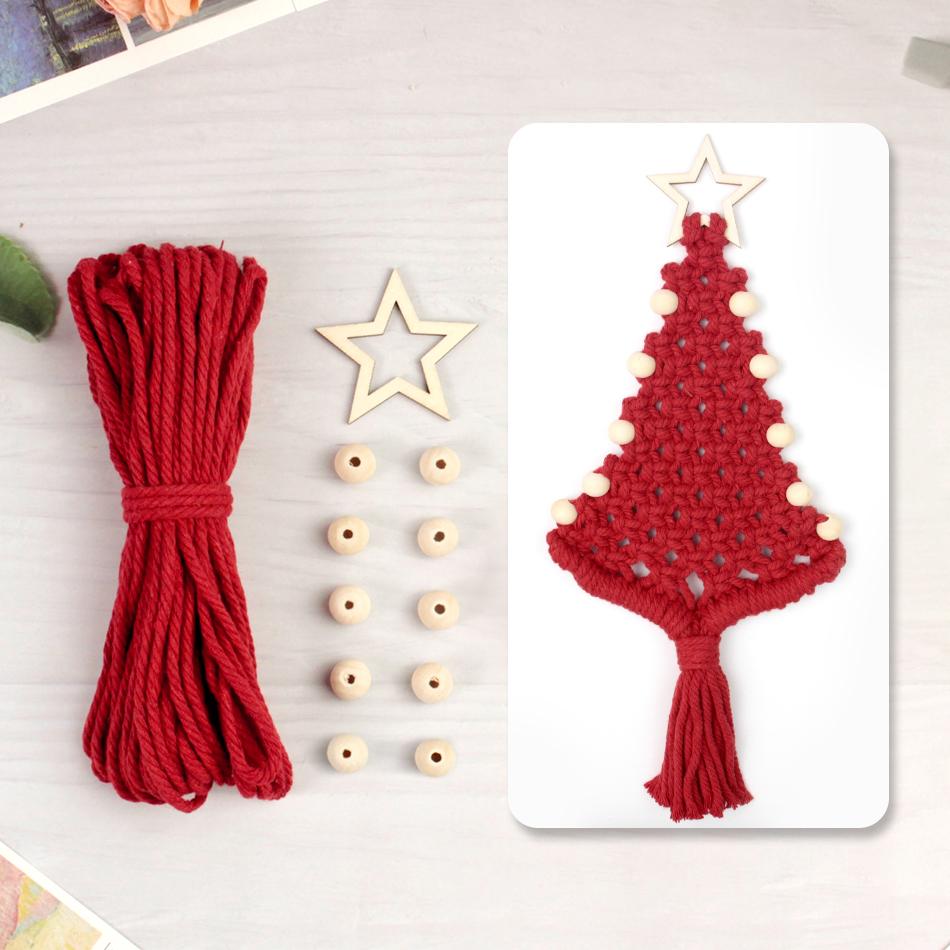Anfängerfreundliches Makramee-Set Weihnachts-Edition Holzperlenbaum DIY Mehrfarbiges Polyester Festlicher Auto-Dekor Geschenk Anleitung