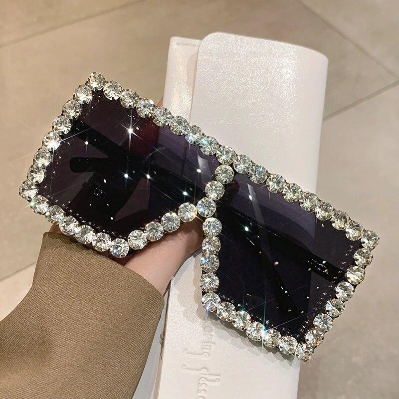 Sunglasses Women Oversized Square Diamond Men Fashion Rhinestone Sun Glasses Lady Luxury  Designer Eyewear UV400 Unisex