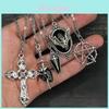 Y2k Gothic Punk Fledermaus Edelstein Kreuz Halskette Mit Geometrischem Anhänger Für Party-Kleidung
