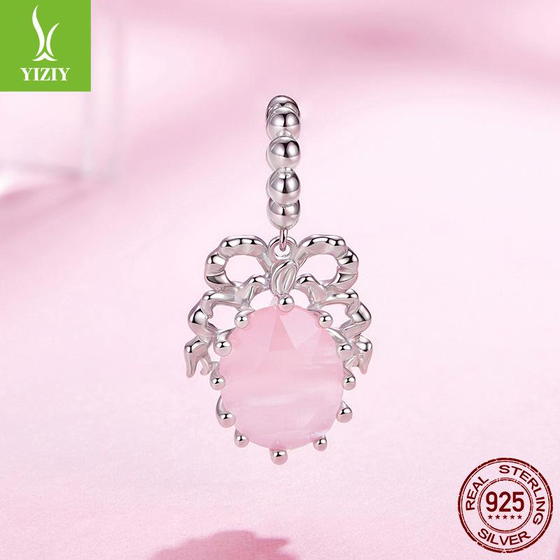 Pink Romantic Bow Diy Pendant Accessories French Sweet And Elegant S925 Sterling Silver Beaded