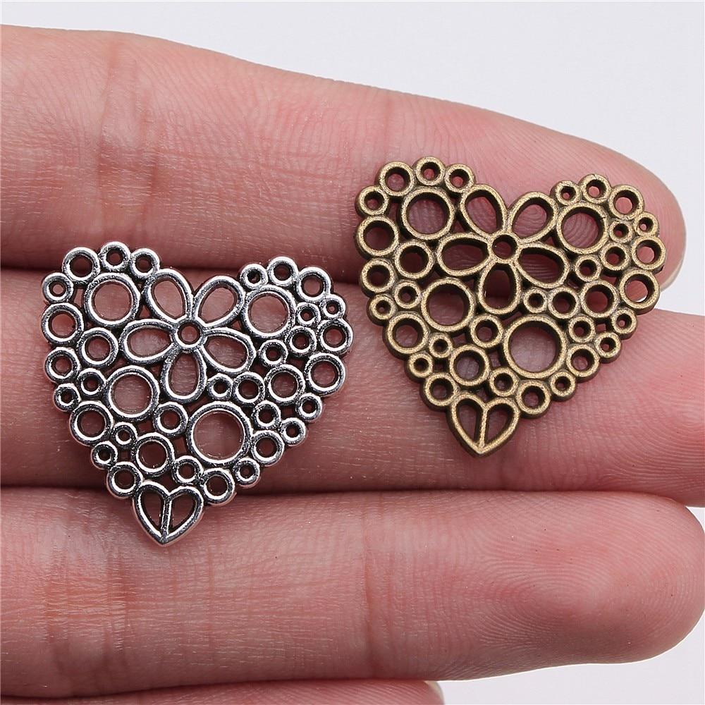

10шт 23x25mm 2 цвета филигрань цветок сердце шармы полый цветок сердце очарование кулон