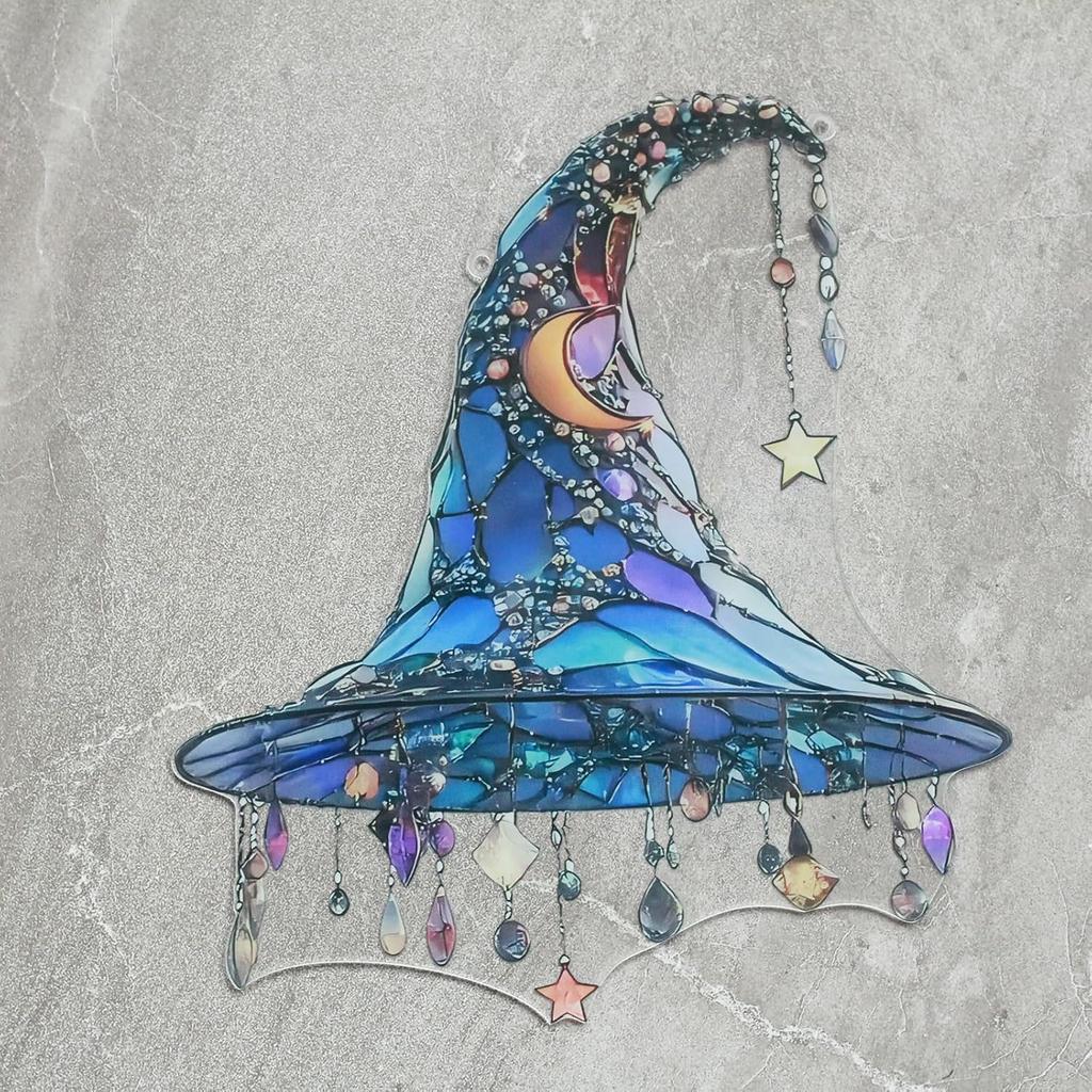 Vrogadso Witch Hat Window Hanging Sun Catcher, Moonlight Design, Decorative Ornament