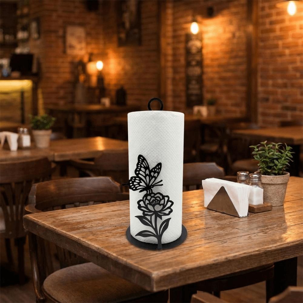 Creative 2D Flat Butterfly Napkin Holder Wooden Base Free Standing Vertical Napkins Rack Decorative Tissue Stand Parties