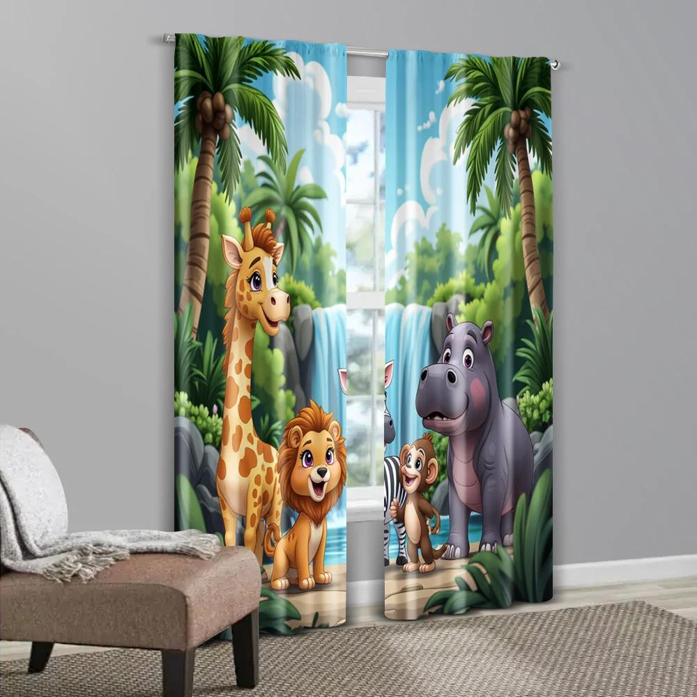 2 st   Moderna Gardiner Djungelsafari Polyester Vävda (utan spö) Festligt för Vardagsrum   Sovrum   Kök   Matsal