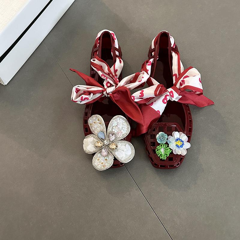 Flowers Wear Mary Jane Shoes 2025 Summer New Fashion Versatile Casual Design Sense Hollow Square Head Single Shoes Women