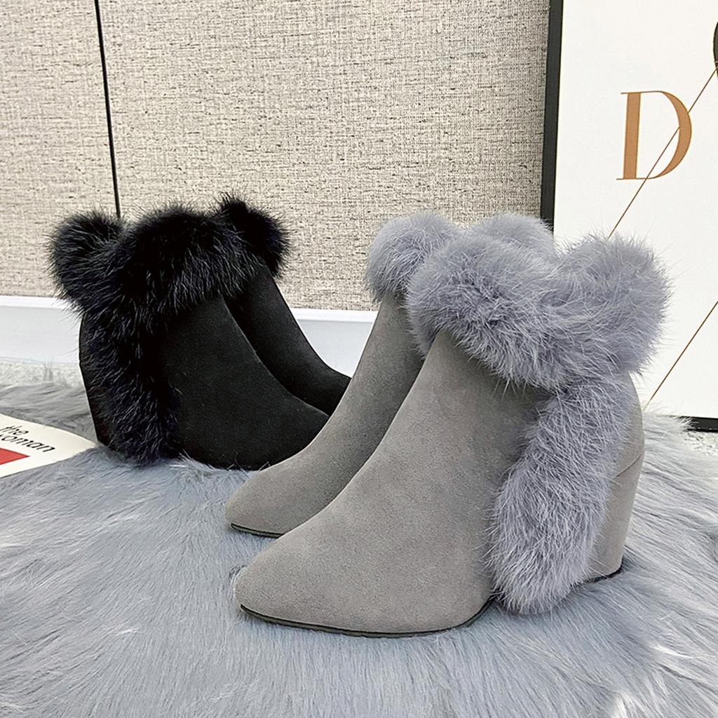 Støvler For Kvinner Vinter Og Høst Spissetå Fjær Skjøting Solide Sko