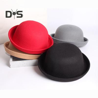Fedora-Hut mit flacher Oberseite, reine Farbe, Wollimitat, Jazz-Hut, Unisex, japanischer Stil, breite Krempe, runder Hut für Damen, Partys, Cosplay, Bowler-Hut