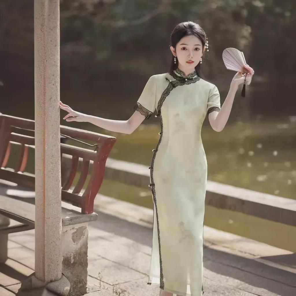 2024 Spring/Summer Elegant Breathable Lace Cheongsam Dress