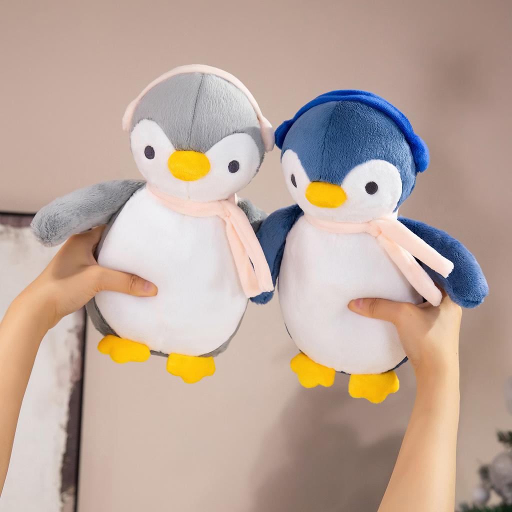 25CM Kawaii Cartoon Simulation Anime Earphones Penguin Stuffed Animal Plush Toy Doll Children's Cute Penguin Handmade Doll Gift