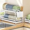 Sliding Dish Rack Kitchen Dish Drying Rack Kitchenware Storage Shelf Cabinets Organizer with Chopstick Barrel Storage Artifact