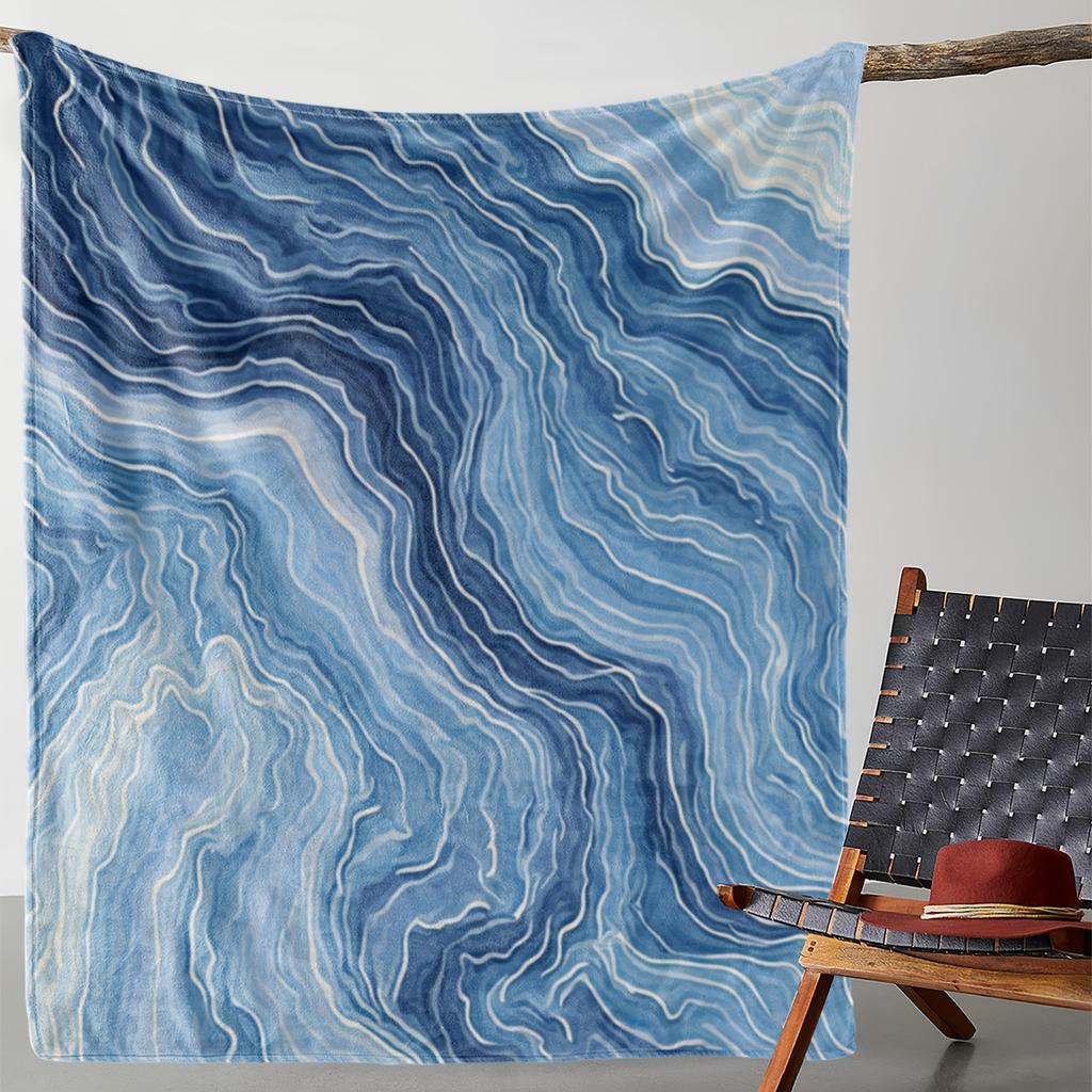 1 Flanelldecke, Blaues Wellenmuster 2D Bedruckter Überwurf - Weich & Gemütlich für Sofa, Schlafzimmer Couch Auto Büro Camping Reise Geschenk Ganzjah