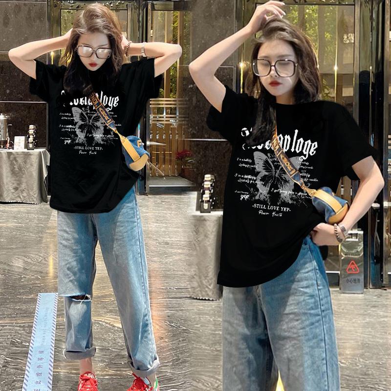 White inner cotton long loose short-sleeved T-shirt women's 2025 summer new large version top bottoming shirt M