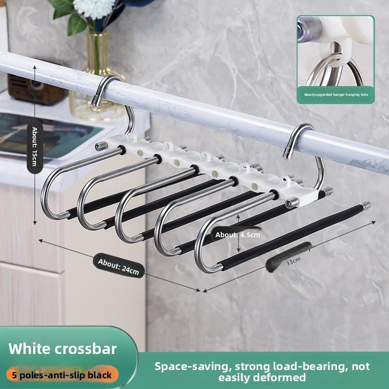 

Металлическая вешалка для брюк с 9 ярусами и противоскользящим покрытием, дизайн из нержавеющей стали, включая 5 крючков, уменьшающая беспорядок на 80%, для облегающих джинсов и джинсовой ткани