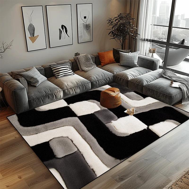 Modern Black White Geometric Carpet for Living Room Large Area Decoration Home Rugs for Bedroom Soft Non-slip Lounge Sofa Mat