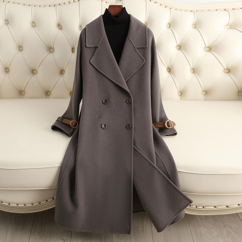 

Двустороннее кашемировое пальто для женской осени и зимы, новое тонкое приталенное шерстяное пальто высокого класса для женщин выше колена L
