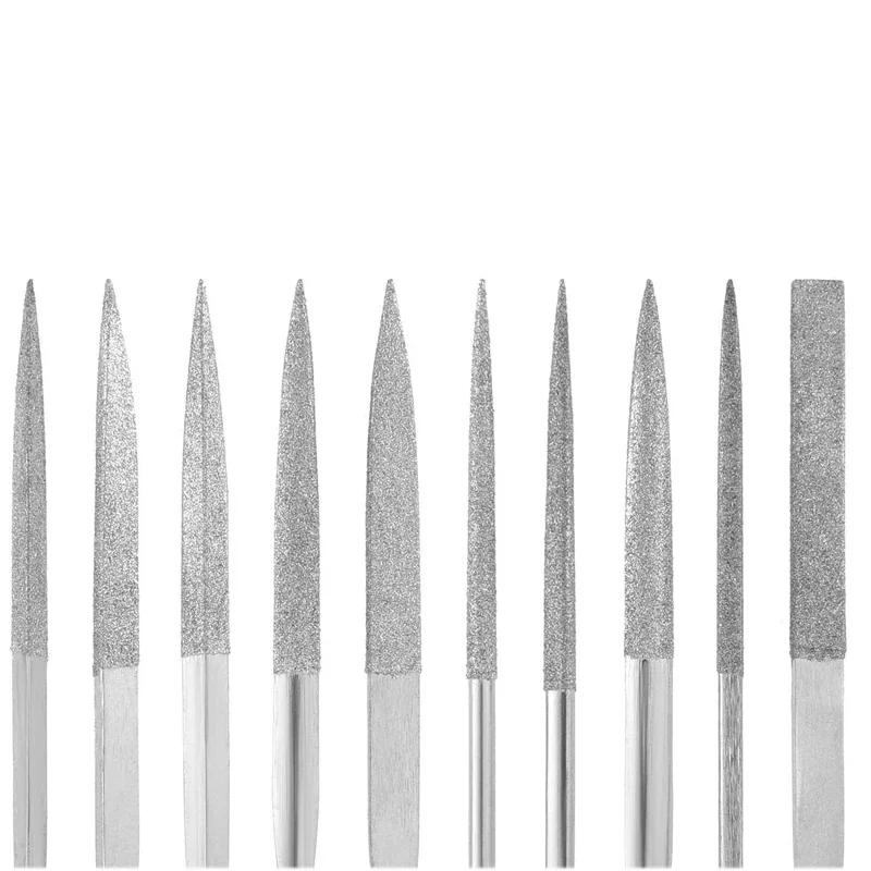 10 stk diamant nålfilsett 3x140 mm mini nålfilsett for steinglass metallutskjæring håndverk håndverktøy nålfilsett