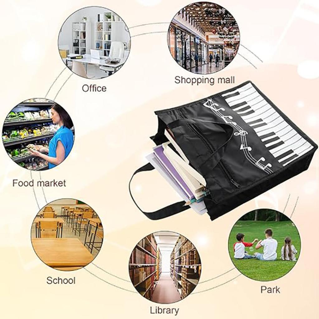 Piano Keys Handbag Small Piano Music Printed Bag Reusable Tote Bag Shoulder Shopping Bag Book File Storage Pouch Durable