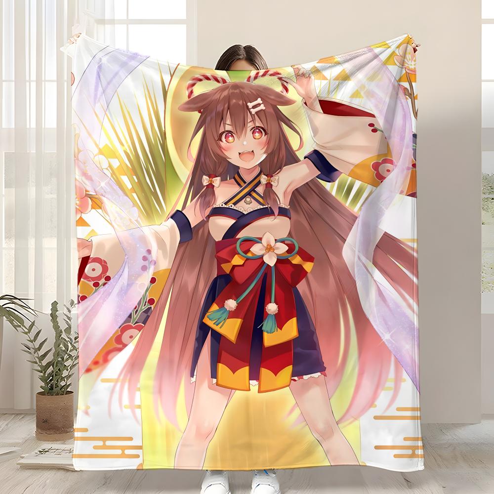 Cartoon Inugami Korone Throw Kid-Friendly Flannel Throw Blanket Soft Warm Anti-Static Washable All Season