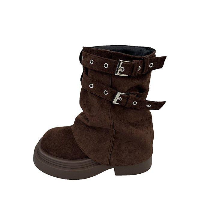 Cowhide Version Martin Boots Women's 2025 New Autumn Super Fire Design Belt Buckle Retro Versatile Trouser Tube Boots