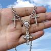 Light Luxury Cross Pendant Necklace - Heart Diamond Zircon Charm Baroque Versatile Accessories - Fashion Choker