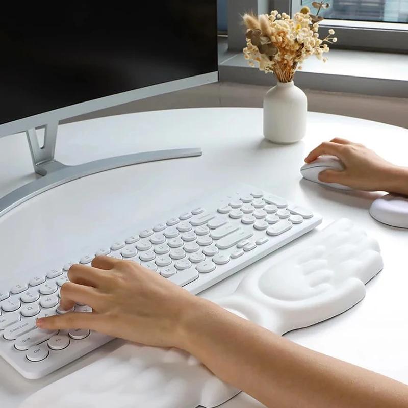 Keyboard Mouse Wrist Rest Angel Wing Memory Foam Mouse Pad Set Wrist Support Ergonomic Non-Slip for Computer Laptop Easy Typing