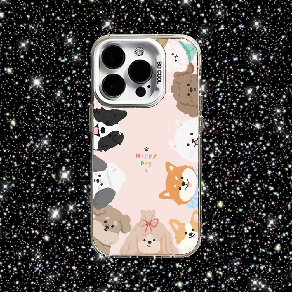 Happy Dog Cute Phone Case For iPhone 16,15,14,13,12,11,Pro,XS,Max,Plus,Mini,SE White Candy Matte Shockproof Cover