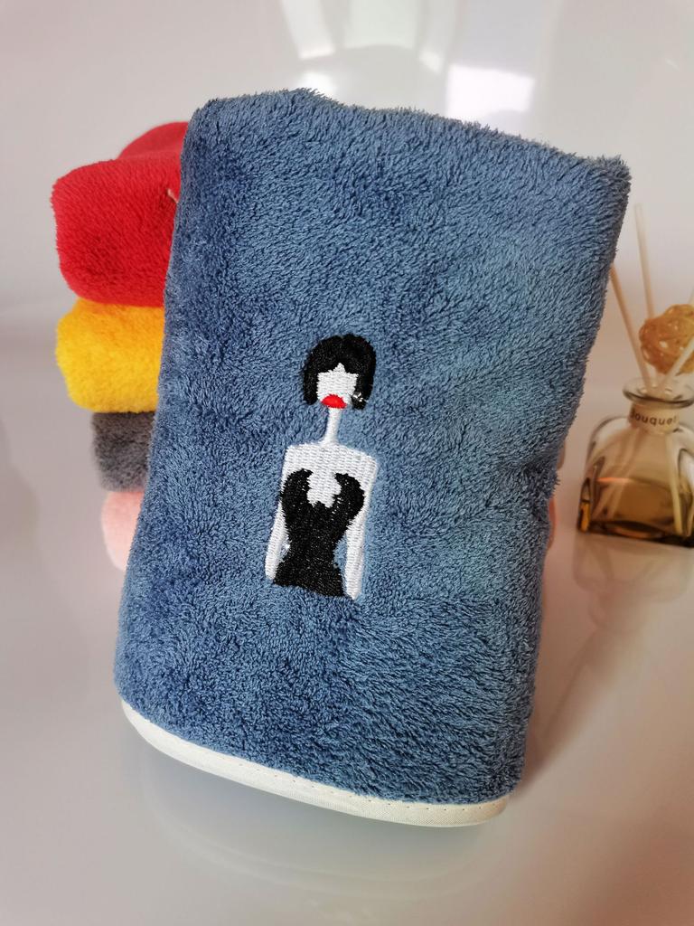 Coral fleece embroidered towel set, home daily absorbent face towel, couple towel cover towel