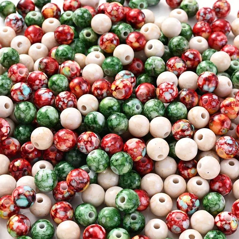 8mm Colorful Crackle Acrylic Flower Beads, Christmas Round DIY Bracelet Accessories, Loose Beads for Necklace Crafting.