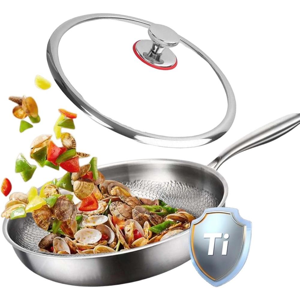 Titanium hammer-pattern pot professional version with lid, non-stick titanium wok, 2026 new durable scratch-resistant titanium cookware 10.2in