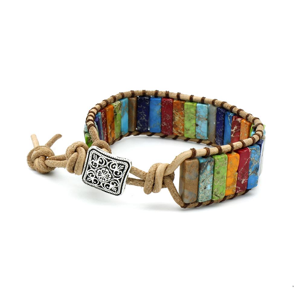 Imperial Seven-Color Stone Woven Bracelet: Handmade European & American Design