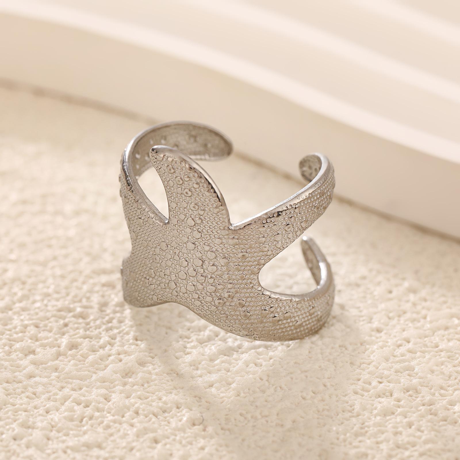 

Starfish Open Ring Stainless Steel Gold Color Women Trendy Finger Rings Exaggerated Zircon Birthday Gift Wholesale resizable