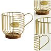 Metal Wire Cup Storage Basket with Wooden Base Coffee Mug Shape Hollow Out Organizer for Home Cafe Bar Countertop Kitchen Decor