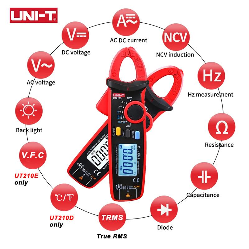 UNI-T Clamp Meter UT210E UT210D UT204 PLUS Current Pliers Hook Ammeter Digital Multimeter Professional Electrical Multi Tester