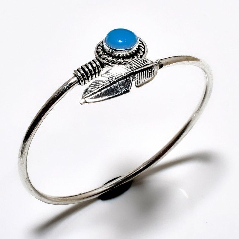 

Синий драгоценный камень халцедон 925 посеребренный браслет-манжета ручной работы