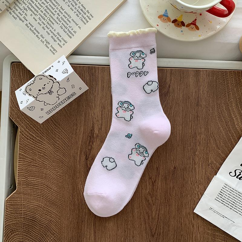 Ladies Summer Thin Cartoon Funny Cute Preppy Style Lace In The Tube Pile Socks