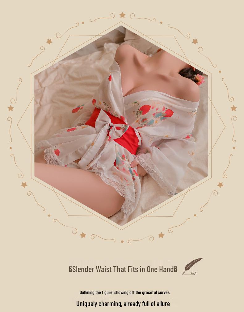 Women's Summer Sakura Kimono: Ice Silk V-neck Onsen Bathrobe & Sexy Print Nightgown