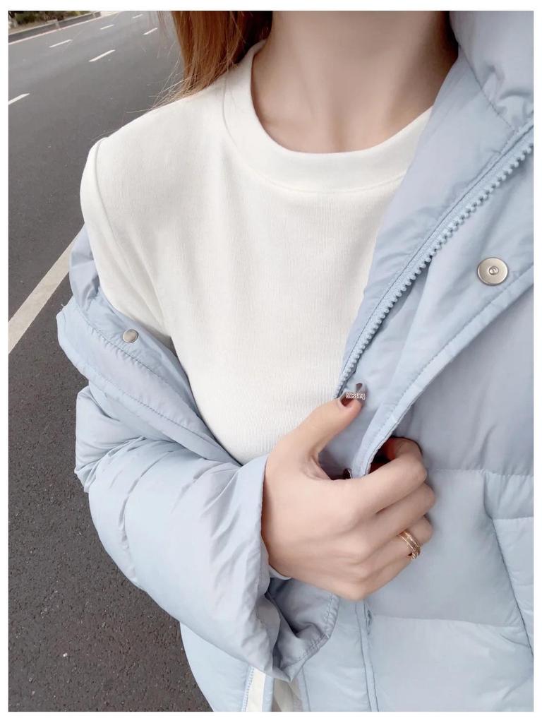 Warm Korean Style Women's White Long Sleeve Round Neck Top for Autumn/Winter
