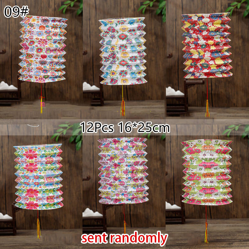 10/12Pcs Chinese Style Traditional Mid-Autumn Festival Hanging Paper Lantern Organ Design Spring Festival Decor New Year Lantern