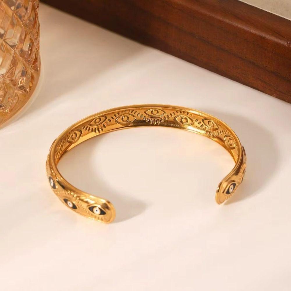 Oil Drip Design Women's Bangle Pink Green Rhinestone Demon's Eye Bracelets  Decoration