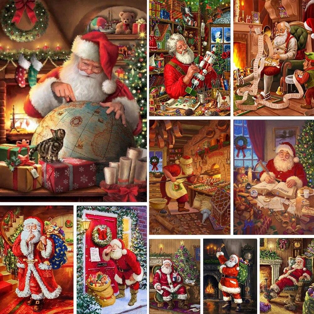 Poster Sur Toile Déco Noël : Père Noël Et Sapin Dans Une Ferme Hivernale Vintage – Format A4 (50x70 Cm) – Idéal Pour Salon, Ambiance Chaleureuse